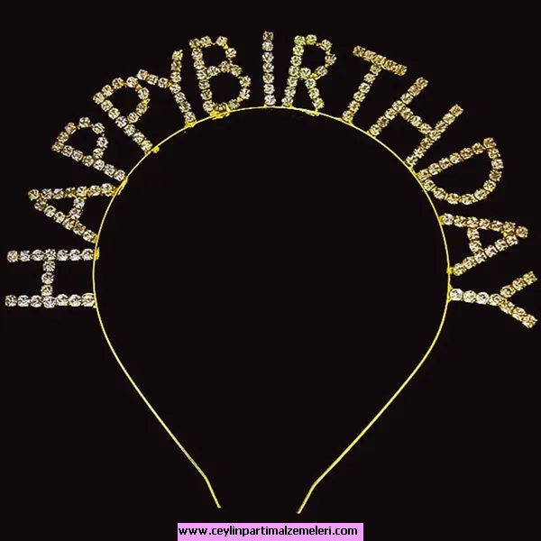 Taşlı Happy Bırthday Gold Taç